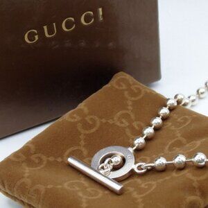 Authentic GUCCI Ball chain Necklace Silver Hardware [Used]
